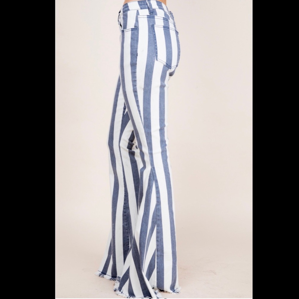 Striped Fringe Bell Bottom Jeans - Picture 6 of 9